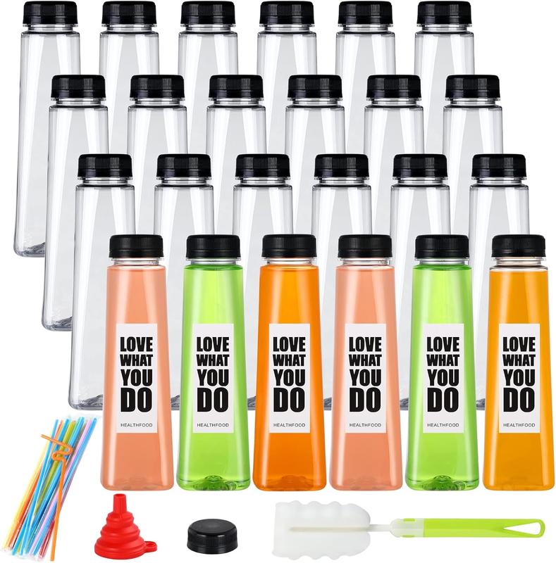 24 Pack 12oz Empty PET Plastic Juice Bottles with Leak-Proof Caps Lids, Reusable Clear Water Bottle  Grade Bulk Beverage Containers for Juicing Smoothie Milk and Homemade Beverages