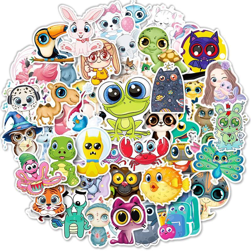 50pcs Cute Animal Pattern Self-Adhesive Sticker, Waterproof Skateboard Decoration Sticker