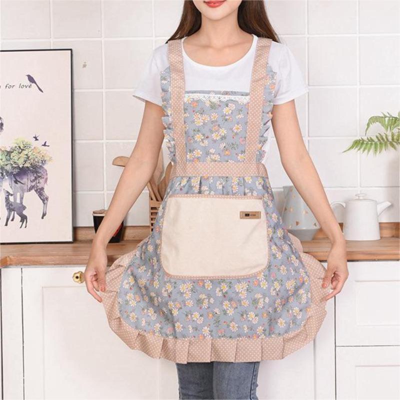 Floral Print Apron with Pocket, Household Essentials, Summer Stuff Cute Waterproof Oil-proof Apron for Women, Kitchen Cooking Apron for Baking and Gardening, Halloween Gifts, 2024 Kitchen Gadgets, Birthday Gifts