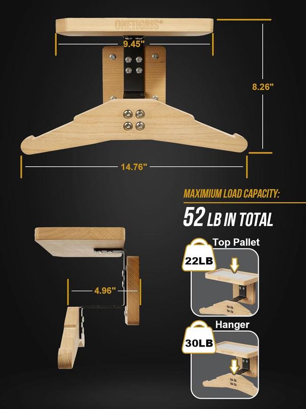 OneTigris Vest Hanger – Perfect Christmas Gift, Multipurpose Gear Wall Mount Rack with Solid Wood Holder and Top Tray for Motorcycle, Football, and Skating Gear Display & Storage