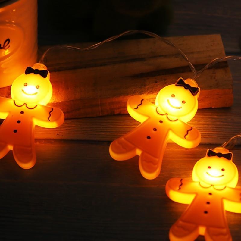 Christmas Gingerbread Man Design LED String Light, 1 Set Battery Powered Hanging Decorative Light Ornaments, Decorative Light for Home Party Festival[without Battery]