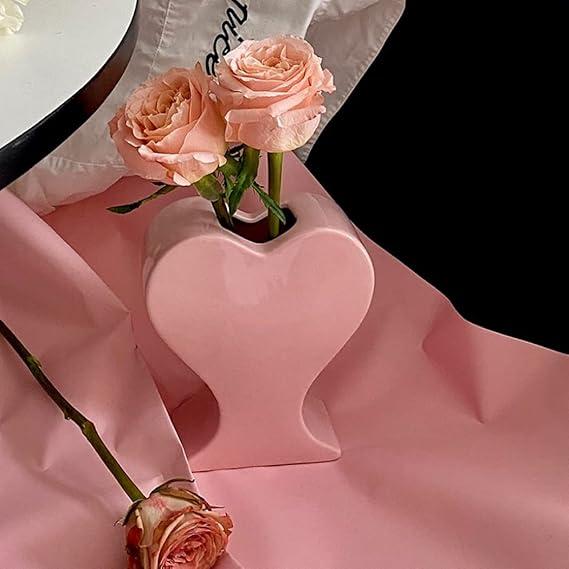 Peach Heart Shape Ceramic Vase, Unique Pink Flower Vase for Home Office Table Book Shelf Living Room Decor Housewarming Festival Gift