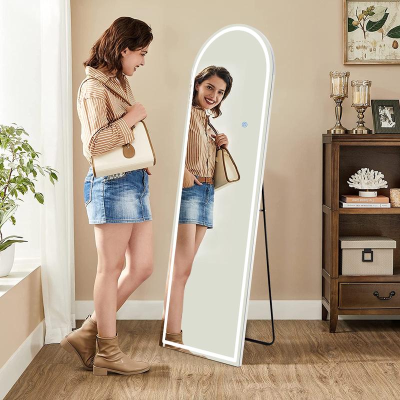 Sweet Furniture S Floor Mirror Stand Mirror Full Length with LED Lights, Floor Mirror Dimming & 3 Color Lighting, Large Mirror Full Length Aluminum Alloy Thin Frame for Bedroom, Dressing Room