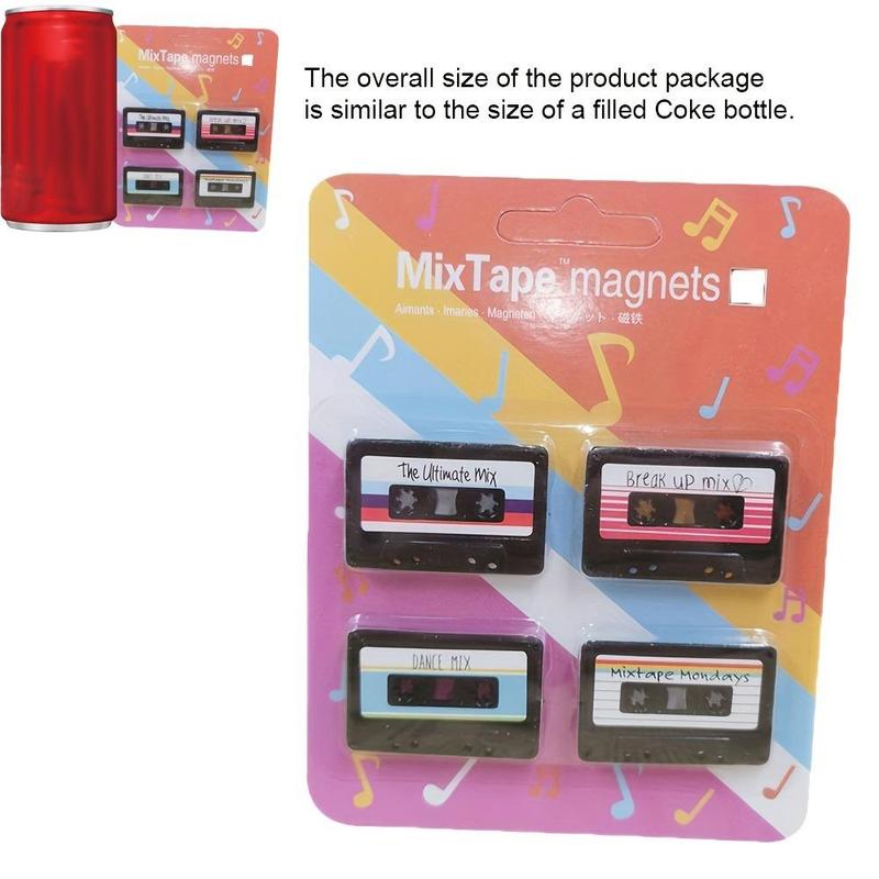 Cassette Tape and Record Design Refrigerator Magnet, 4 Counts set Vintage Refrigerator Magnets for Kitchen Decoration, Cute and Unique Gift