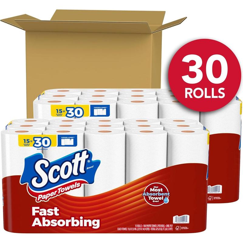 Scott Paper Towels, Choose-A-Sheet, 30 Double Rolls (2 Packs of 15) = 60 Regular Rolls (100 Sheets Per Roll)