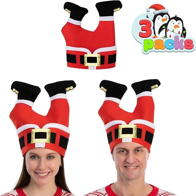 Christmas Santa Pants Hats - Funny Novelty Adult Xmas Hats (3 Pack) for Party Dress Up, Winter Favor