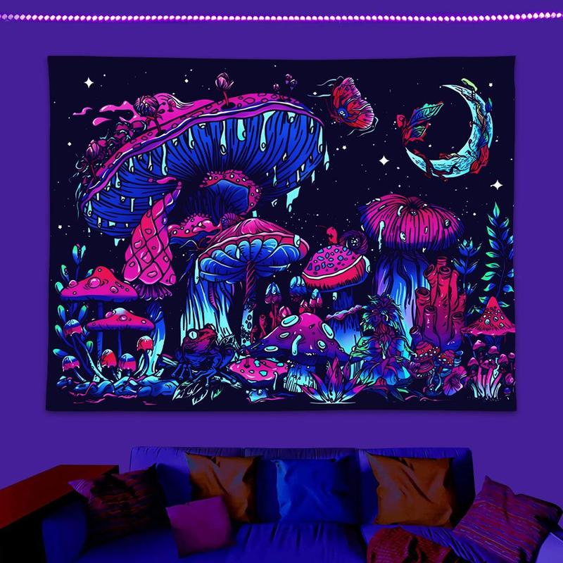 Fluorescent Mushroom Pattern Tapestry, 1 Count Sweet Furniture, Creative Wall Hanging Background Decoration for Home Living Room Bedroom, Summer for Gifts