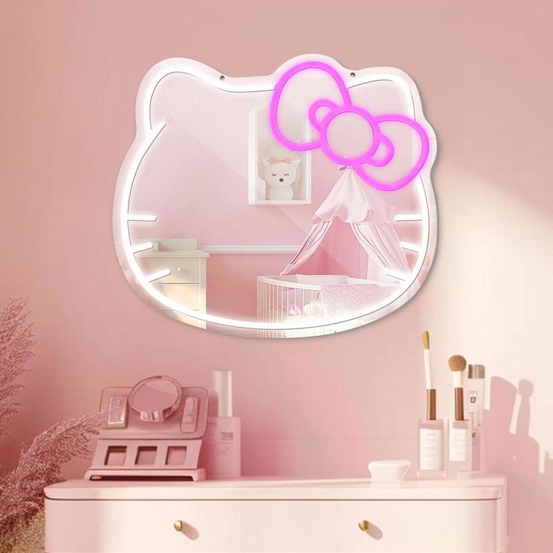 Mirror Vanity, Stuff Room Decor, Neon LED Wall Mirror, Vanity Mirror with Remote for Makeup Mirrors, Bedroom, Teen Girl Children Gift for Birthday Christmas Halloween Thanksgiving Glass Light