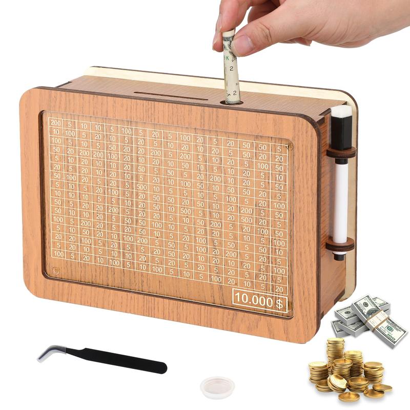 10000 Savings Challenge Box,Kakeibo Money Box,Money Saving Box 10,000 Can be Marked with Numbers,Cash Savings Box Suitable for Adults and Children, Can Hold Coins and Paper Money