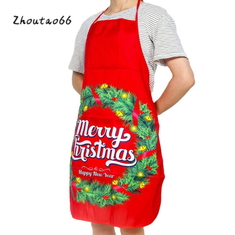 Christmas Apron with Cartoon Print, Adjustable Strap Home Kitchen Cooking Party Supplies