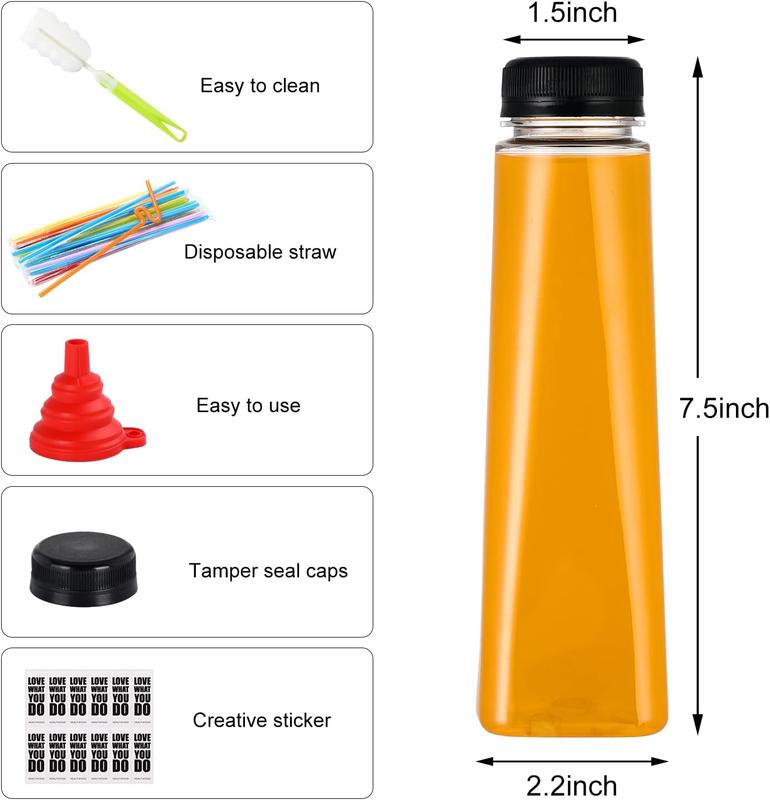 24 Pack 12oz Empty PET Plastic Juice Bottles with Leak-Proof Caps Lids, Reusable Clear Water Bottle  Grade Bulk Beverage Containers for Juicing Smoothie Milk and Homemade Beverages