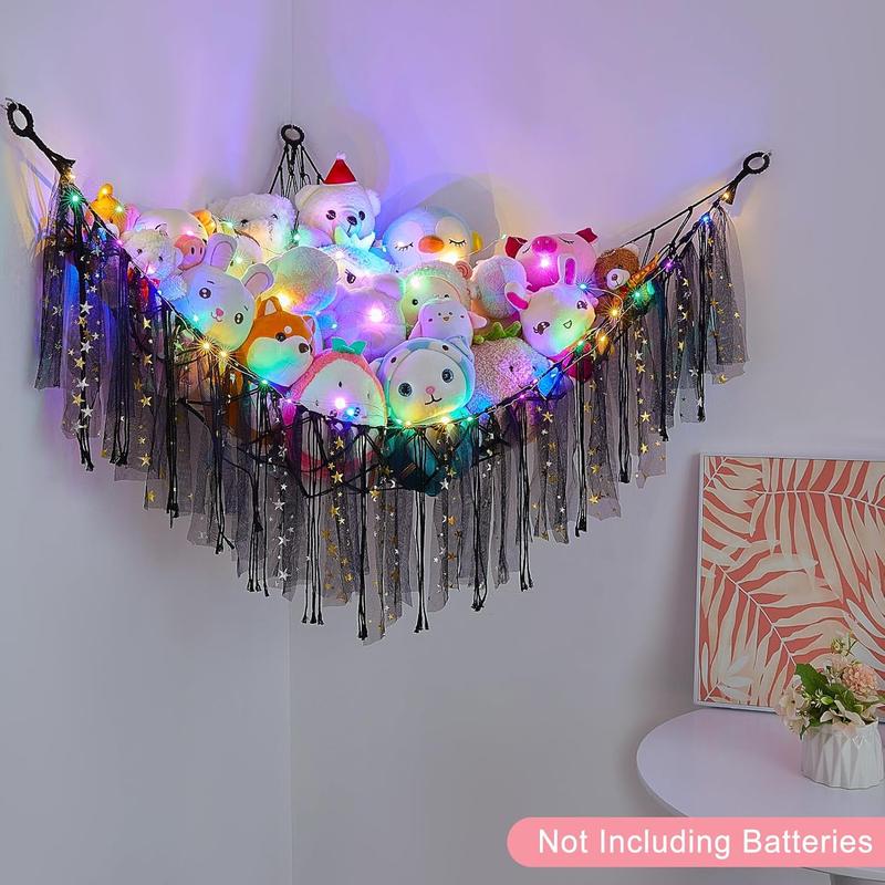 Stuffed  Hammock Net   Storage With Led Light Stuffed  Holder Coner Hanging  Organizer For   Cute Room Decor