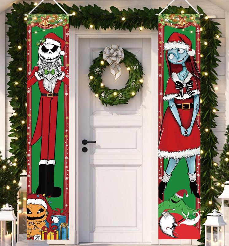 Jack Skellington Sally Banner Nightmare Before Christmas Decorations Porch Door Sign Welcome Banner Indoor Outdoor Wall Home Party Supplies