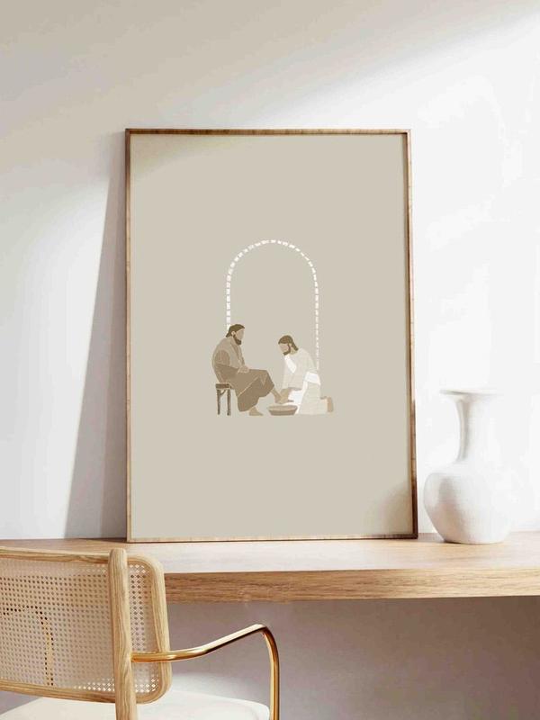 Jesus Washing Feet, Last Supper Bible Art, Christian Minimalist Modern Bible Verse Jesus print Wall Art Bible Sketches Gift, Christian wall art