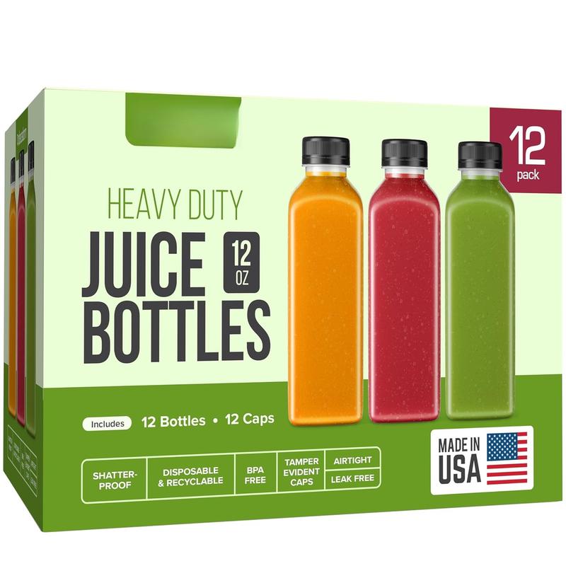 12oz Plastic Bottles With Caps - 12 Pack Empty Juice Bottles For Juicing -  Clear Reusable Bottles With Lids For Fridge - drink container