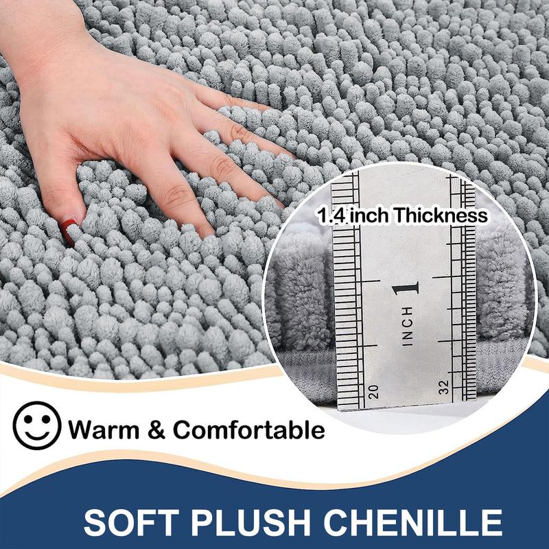 Luxury Chenille Bathroom Rug Mat, Extra Soft Thick Absorbent Shaggy Bath Rugs, Non-Slip Machine Wash Dry Plush Bath Mats for Bathroom, Shower, and Tub