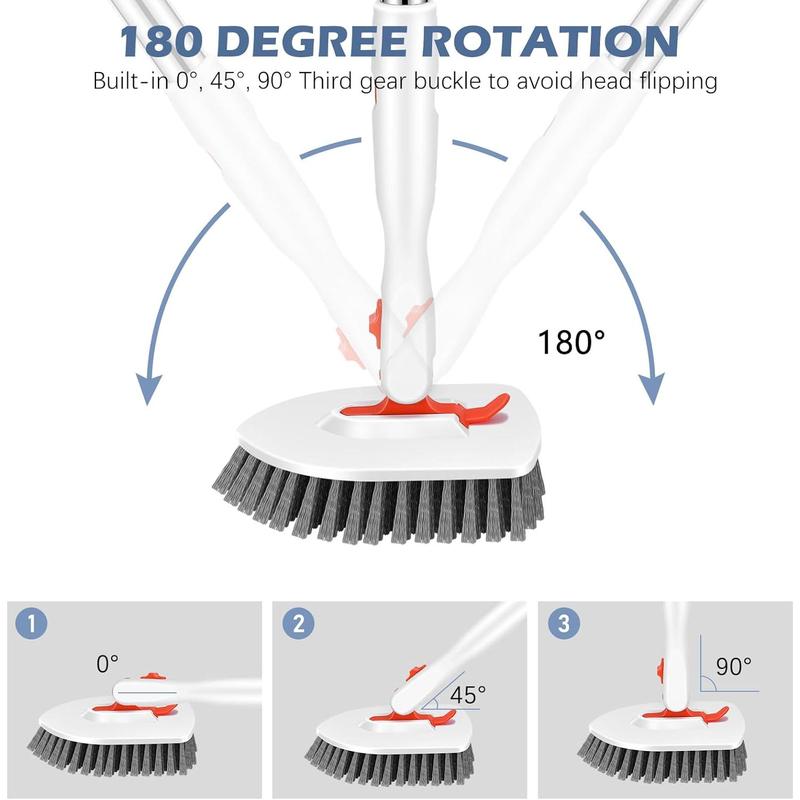 Floor Scrub Brush, 3-In-1 Tile Tub Floor Scrubber with 52-inch Adjustable Long Handle Shower Cleaner Brush and 3 Detachable Replacement Brush Heads for Cleaning Bathroom Kitchen Walls Tub Tile