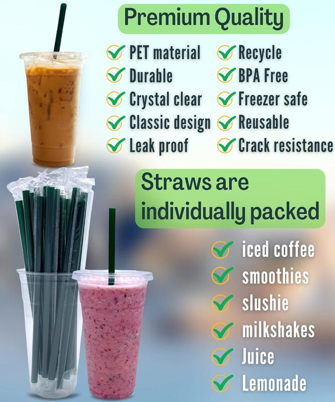 [100 SETS] 24 oz Clear Plastic Cups with Lids and STRAWS, Disposable Iced Coffee cups with Lids, Clear Cups with Lids for Cold Drinks, Iced , Milkshakes, Smoothies