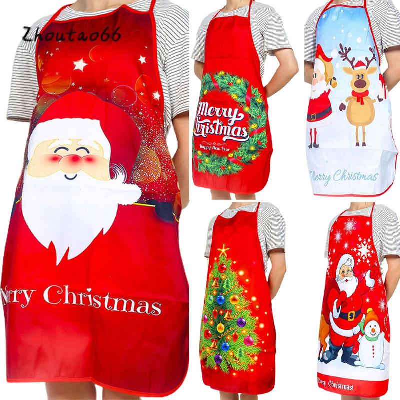 Christmas Apron with Cartoon Print, Adjustable Strap Home Kitchen Cooking Party Supplies