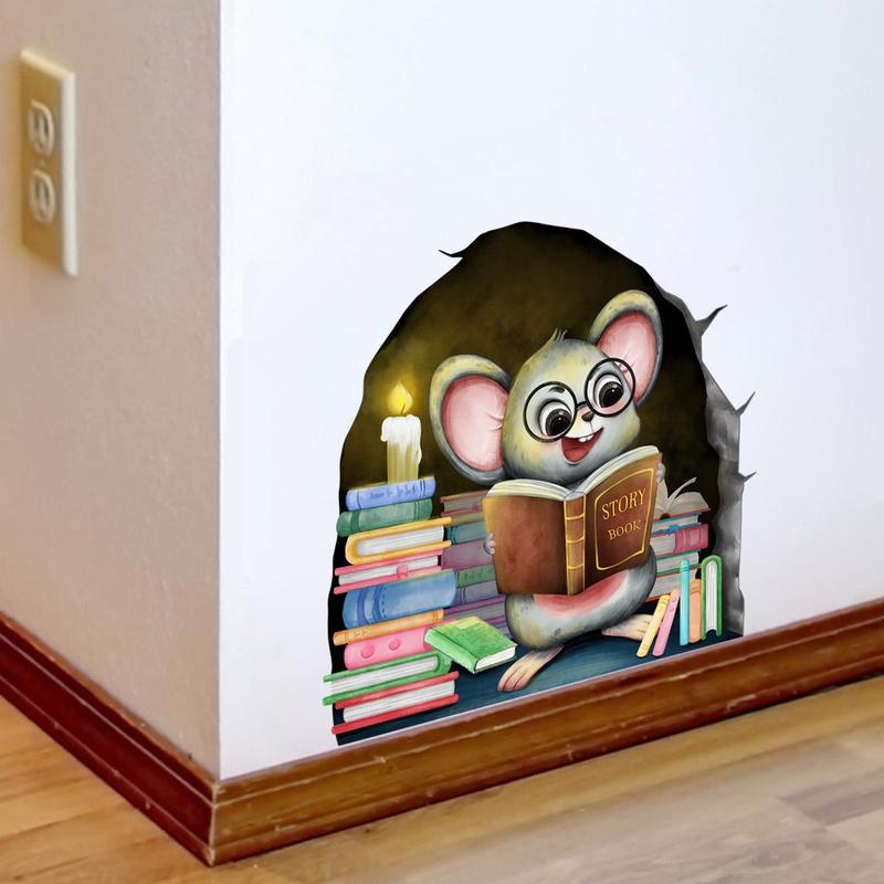 Cartoon Mouse Hole Pattern Wall Sticker, 1 Count Creative Decorative Sticker For Home Living Room Bedroom