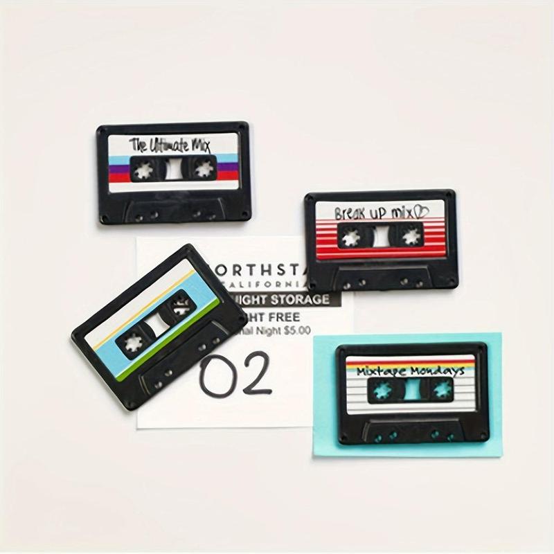 Cassette Tape and Record Design Refrigerator Magnet, 4 Counts set Vintage Refrigerator Magnets for Kitchen Decoration, Cute and Unique Gift