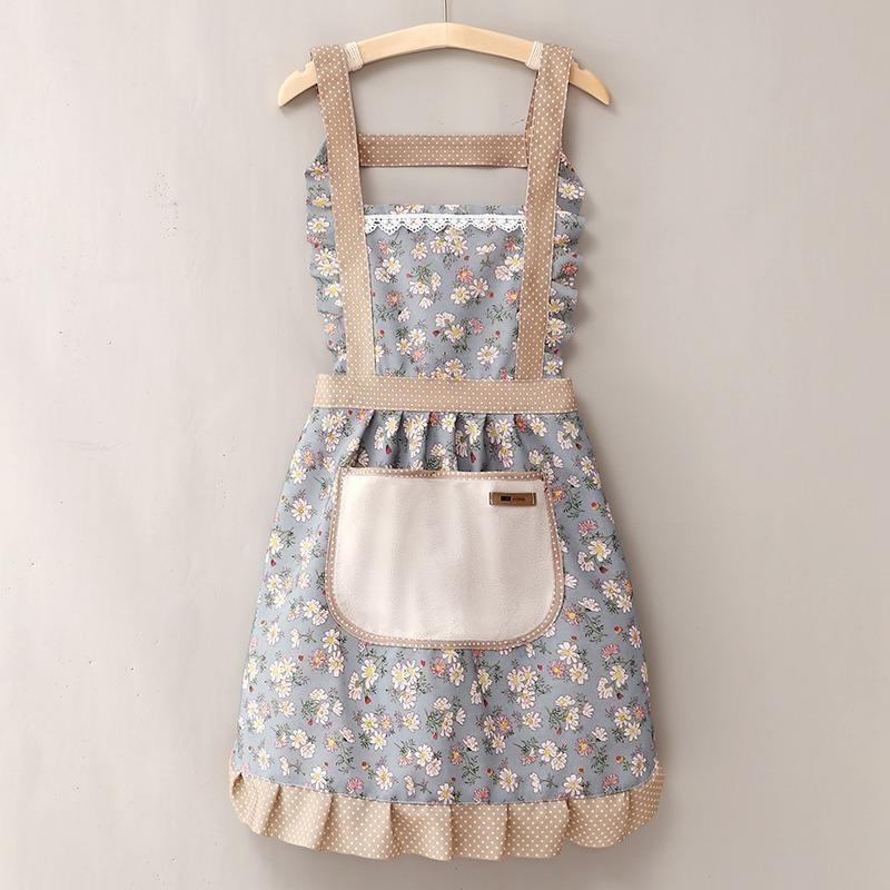 Floral Print Apron with Pocket, Household Essentials, Summer Stuff Cute Waterproof Oil-proof Apron for Women, Kitchen Cooking Apron for Baking and Gardening, Halloween Gifts, 2024 Kitchen Gadgets, Birthday Gifts