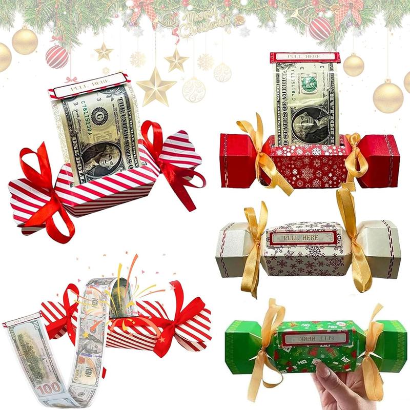 4PCS Christmas Surprise Money Pull Pouch, Surprise Money Pull Pouch- Hexagon, DIY Christmas Kit, Money Box for Cash Gift, Cash Gift Pouch, Pouch, Christmas Party Gifts Money Box for Cash Pull