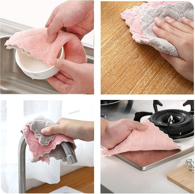 Microfiber Kitchen Washcloths, Coral Velvet Dishtowels, Premium Table Cleaning Cloths, Non-Stick Oil Quick Dry Dish Towels, Soft Tea Towels, 10 Pack