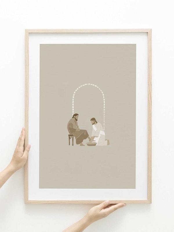 Jesus Washing Feet, Last Supper Bible Art, Christian Minimalist Modern Bible Verse Jesus print Wall Art Bible Sketches Gift, Christian wall art