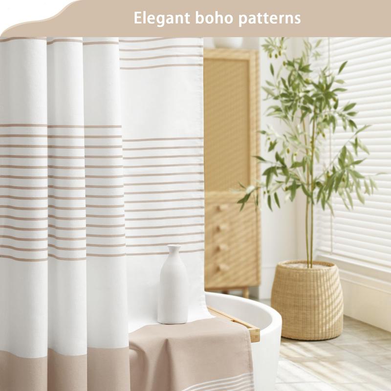 Boho Beige Shower Curtain for Bathroom Stripe Tassel Shower Curtain 36 X 72 Inches Farmhouse Linen