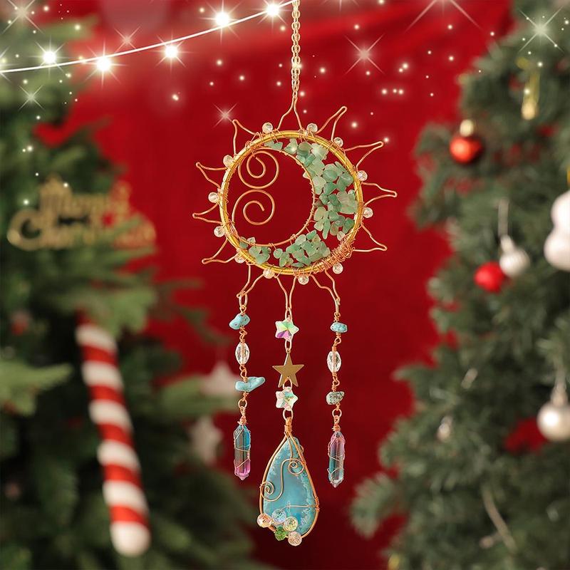 Moon & Star Design Dream Catcher, 1 Count Artificial Crystal Hanging Ornament, Hanging Decor for Home Living Room Room Courtyard Garden Window