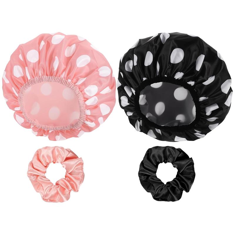 2 Sets Large Shower Caps for Women, Waterproof Shower Cap Double Layers Bath Caps Stocking Stuffers for Women Long Thick Hair