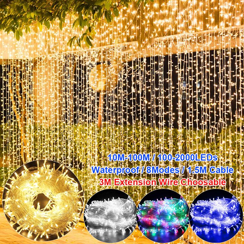 Indoor Outdoor 10M-100M 100-2000LEDs Fairy LED String Light 8 Modes Waterproof Christmas Tree Lights Super Long Lead Wire For Xmas Wedding Party Bedroom Room Easter Decorations christmas  lights