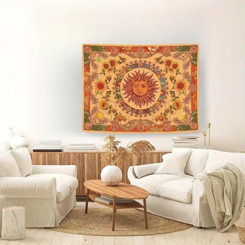 Sun & Moon Pattern Tapestry, 1 Count Boho Style Wall Hanging Tapestry, Wall Art Decor for Home Living Room Bedroom Dormitory