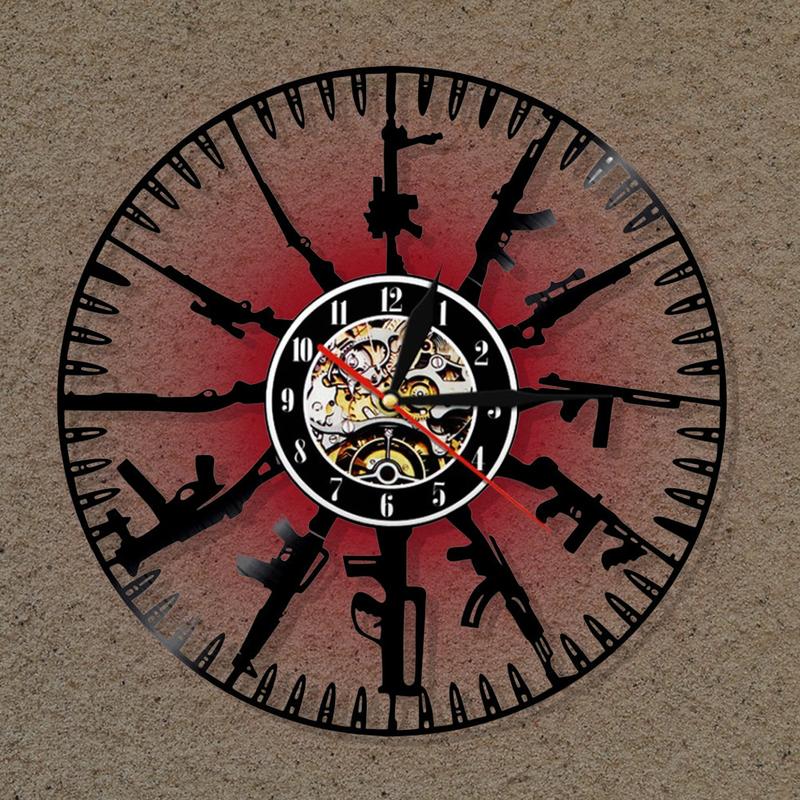 12inch Vinyl Record Clock 7-Color LED Light Bullets Guns Luminous Wall-mounted Clock for Living room Bedroom Home Decoration