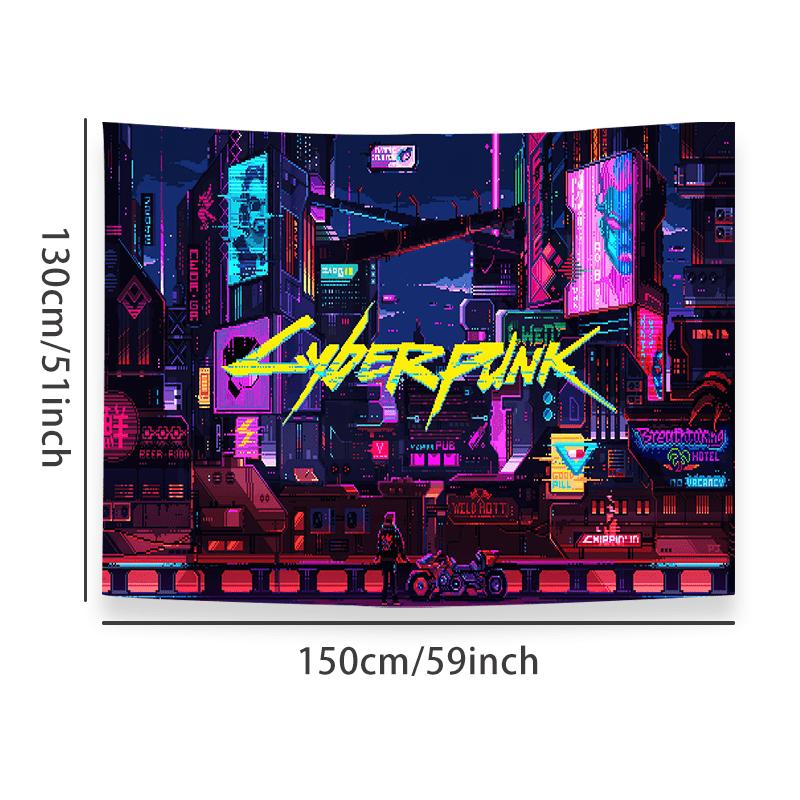 Cyberpunk Urban Night Tapestry - Multicolored, Large Polyester Wall Hanging for Living Room & Bedroom, Washable, Includes Free Accessories - Perfect Gift for Boyfriends and Friends