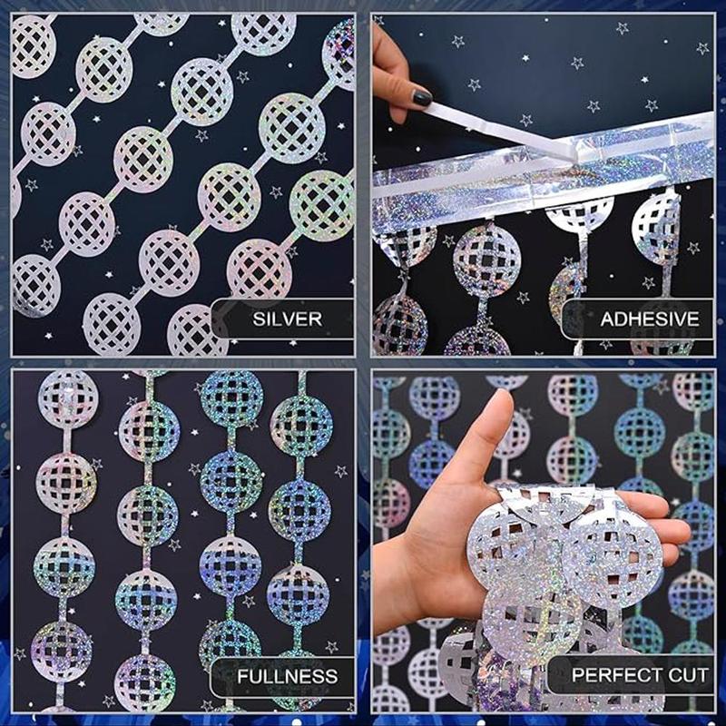 Disco Ball Designed Tinsel Curtain, 1 Count Disco Ball Backdrop, Party Decoration Supplies for Birthday Wedding Graduation, Party Accessories