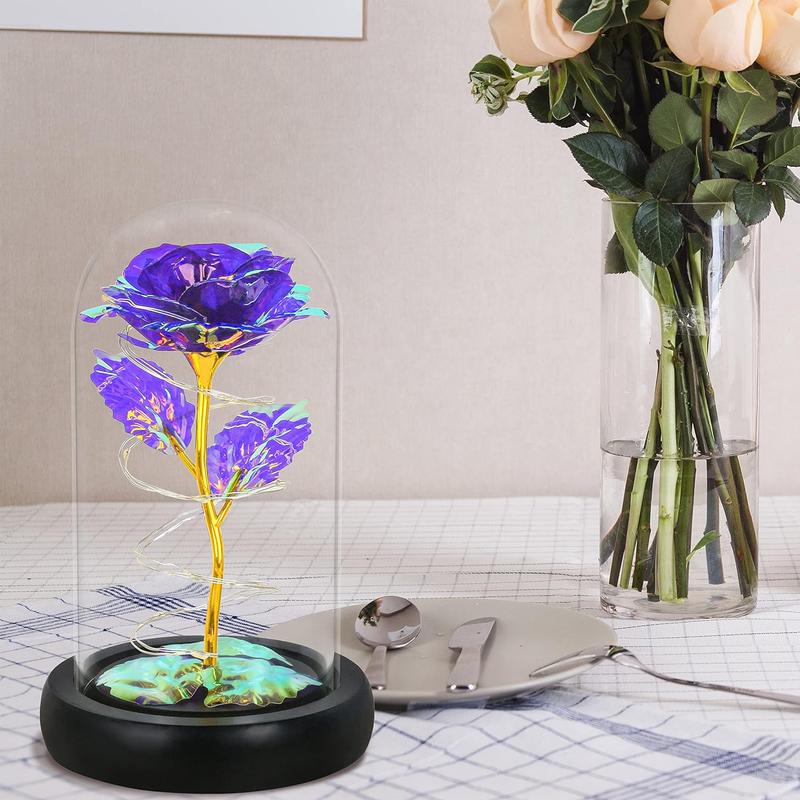 Birthday Gifts for Women,Mothers Day Rose Gifts for Mom,Womens Glass Rose Gifts,Light Up Rose Flowers in Glass Dome,Colorful Purple Flower Rose Mom Gifts for Her,Wife,Mom,Girls,Anniversary