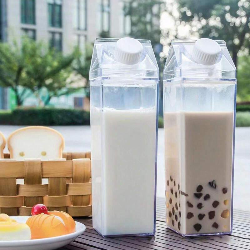 Milk Bottle, 1 Count Clear Square Sealed Fresh Milk Storage Bottle, Portable Milk Container for Home Office School, Kitchen Gadgets, Music Festival Accessories