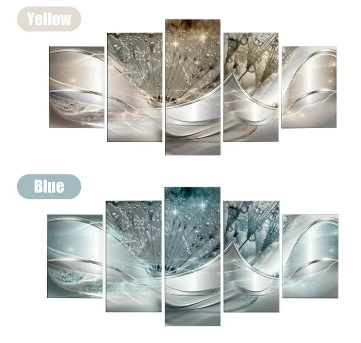 Abstract Wall Art Painting - 5 Piece Canvas Set - Flowing Water Droplets & Flower Wall-Art Background