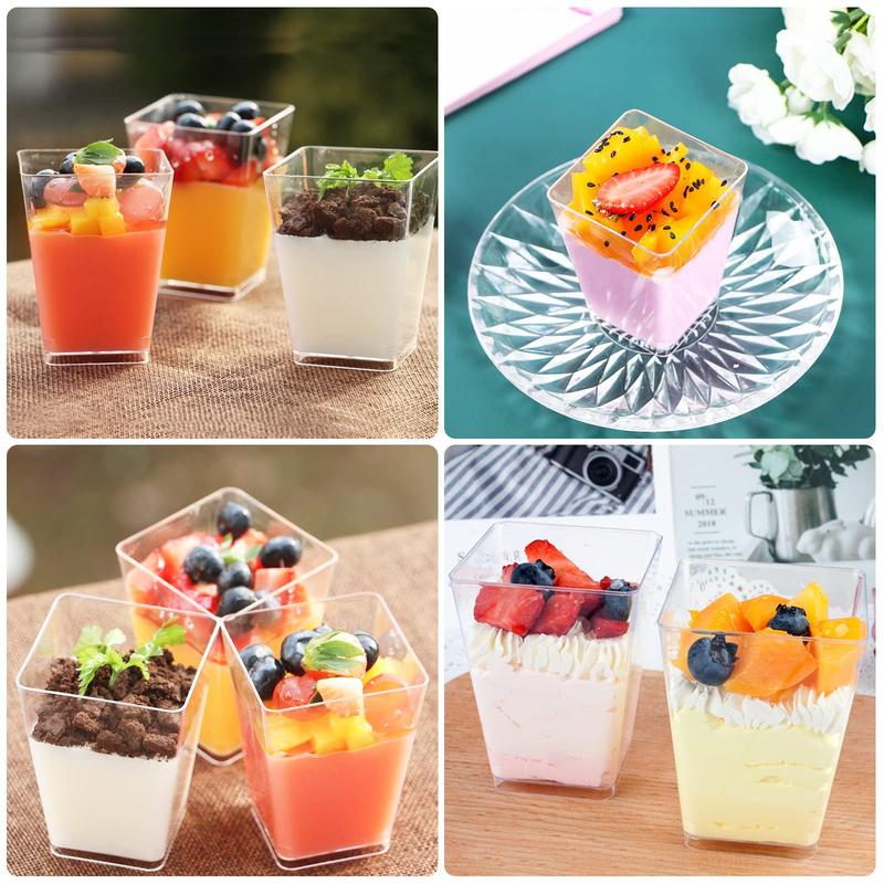 mwellewm 50 Packs 5 OZ Dessert Cups with Lids and Spoons,Mini Clear Plastic Dessert Parfait Cups for Party, Dessert Shot Glasse Small Reusable Fruit Ice Cream Pudding Appetizer Cups Bowls