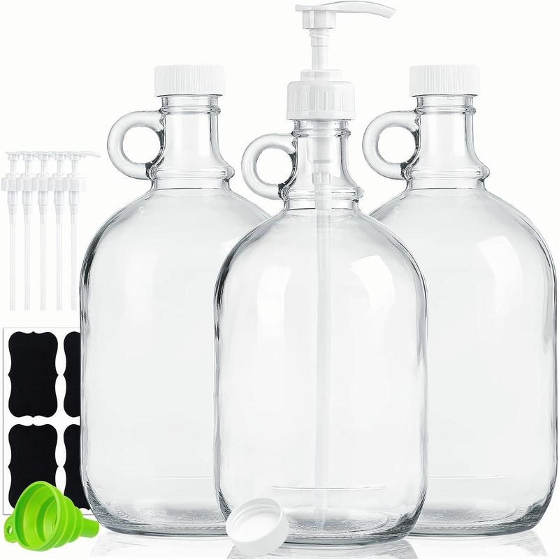 3 count 64 Oz Liquid Laundry Detergent Dispenser Glass Bottle with Pumps and Airtight Lids, Half Gallon Glass Jug for Laundry Organization, Soap Dispenser, Fabric Softener, Home Brew, Syrup