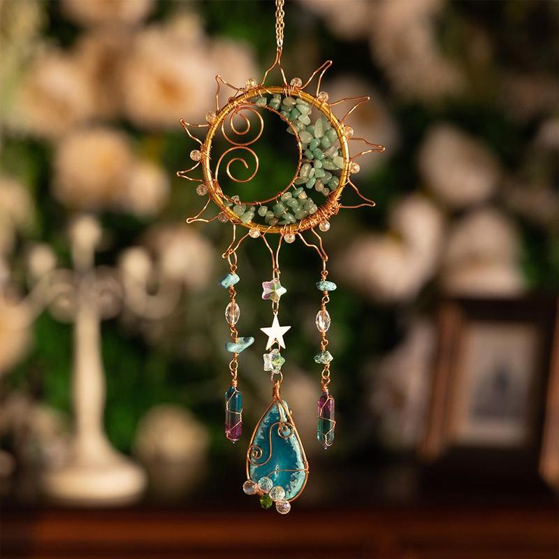 Moon & Star Design Dream Catcher, 1 Count Artificial Crystal Hanging Ornament, Hanging Decor for Home Living Room Room Courtyard Garden Window