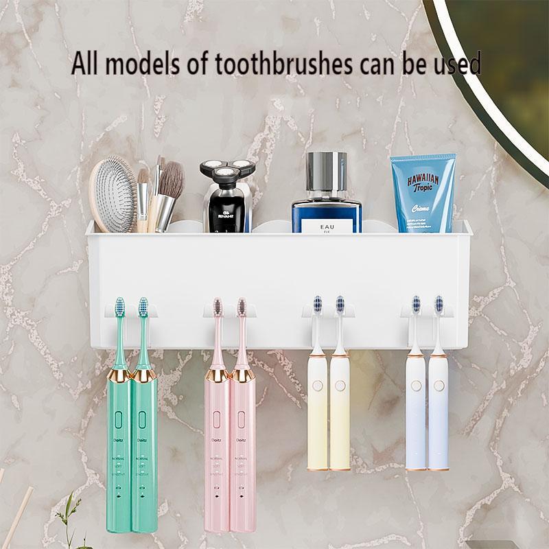 Bathroom Toothbrush Holder with Cups & Toothpaste Dispenser Set, 1 Set Wall Mounted Toothbrush Storage Rack with Colorful Cup & Toothpaste Squeezer, Multifunctional Bathroom Set