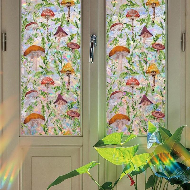 Mushroom Forest Pattern Window Sticker, 1 Count Colorful Window Film, Window Covering Sticker for Home Office Kitchen Bathroom