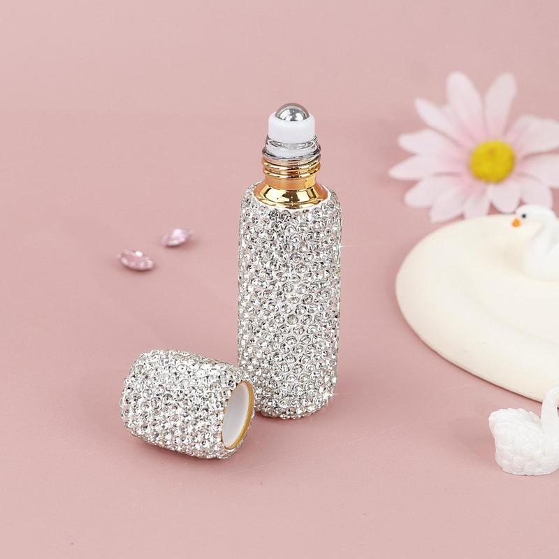 10ML Essential Oil Roller Bottle, Rhinestone Decor Refillable Perfume Bottle, Travel Perfume Bottle, Makeup Tool for Women & Girls