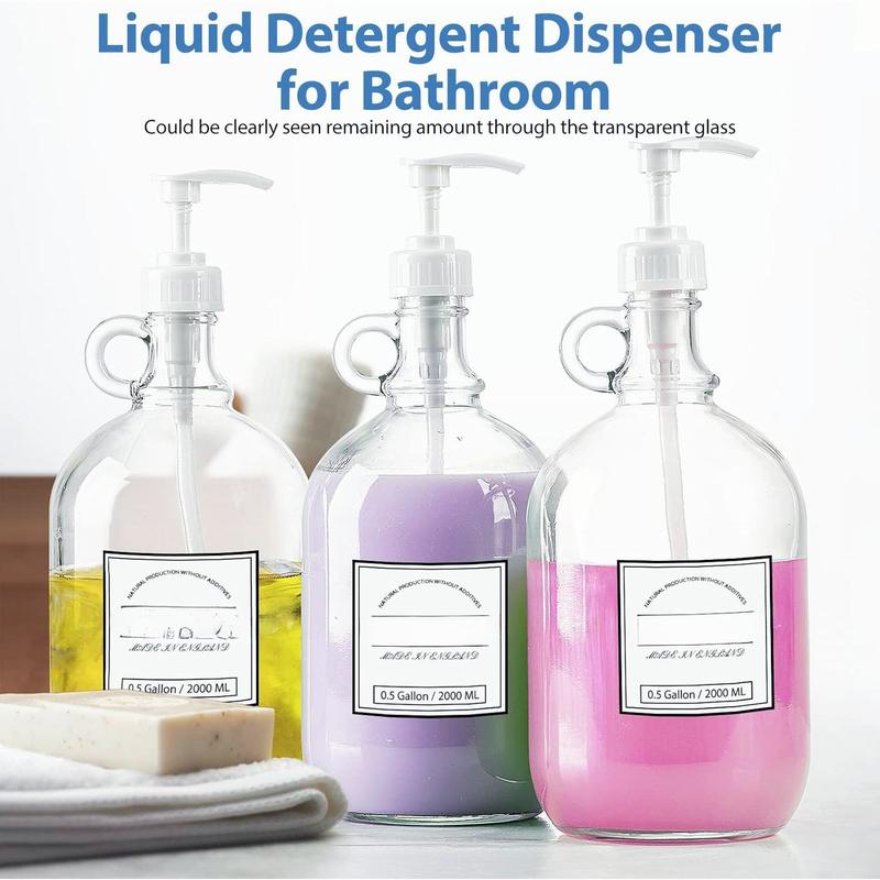 3 count 64 Oz Liquid Laundry Detergent Dispenser Glass Bottle with Pumps and Airtight Lids, Half Gallon Glass Jug for Laundry Organization, Soap Dispenser, Fabric Softener, Home Brew, Syrup