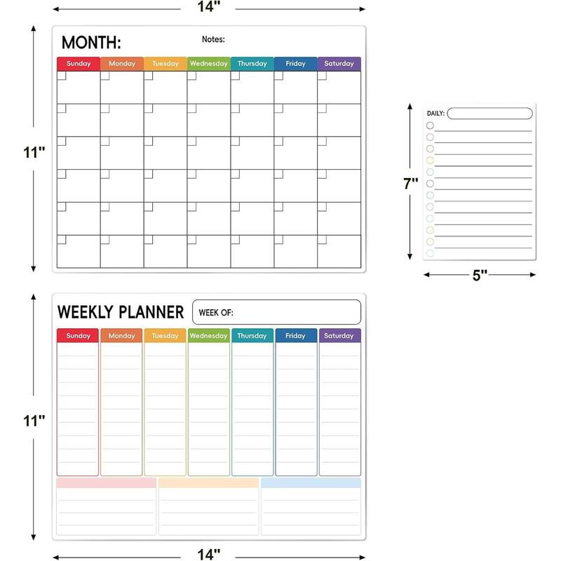 LANDNEOO Magnetic Dry Erase Calendar for Refrigerator, 3 Pack-Monthly, Weekly, Daily Magnet Fridge Whiteboard Planner for Chore Chart, Menu, to Do List, 14