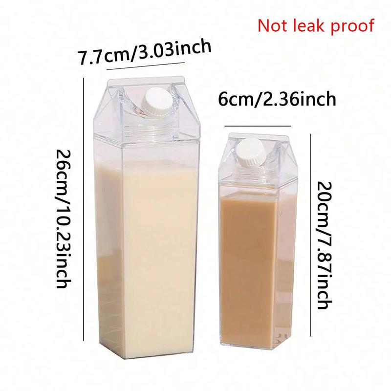 Milk Bottle, 1 Count Clear Square Sealed Fresh Milk Storage Bottle, Portable Milk Container for Home Office School, Kitchen Gadgets, Music Festival Accessories