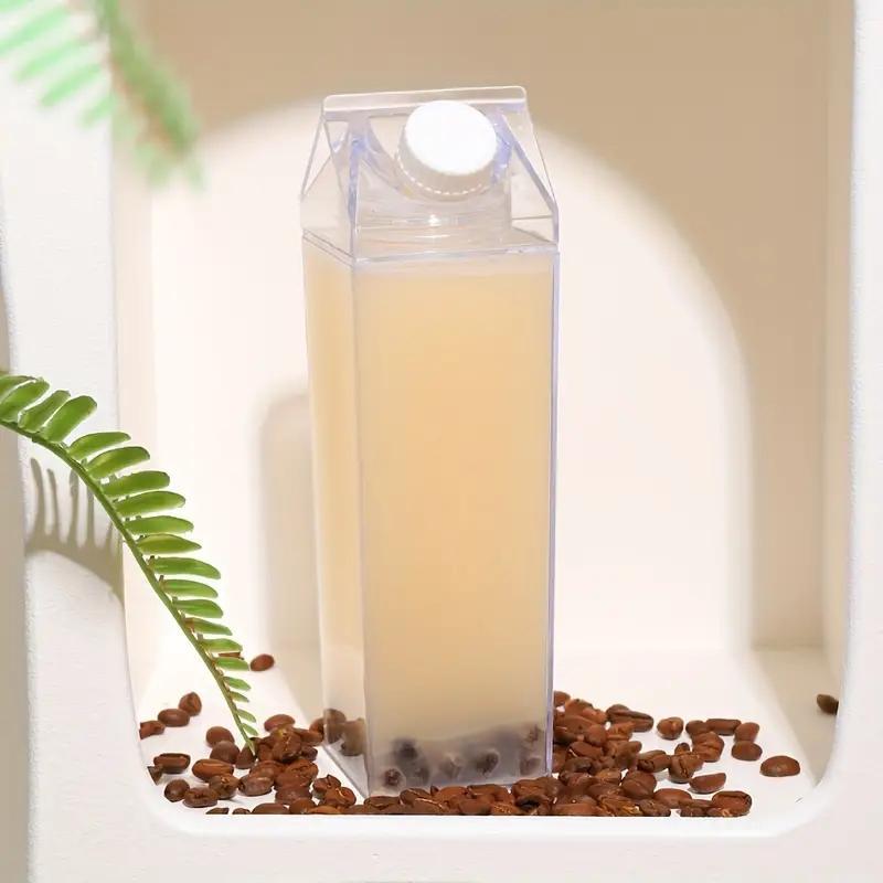 Milk Bottle, 1 Count Clear Square Sealed Fresh Milk Storage Bottle, Portable Milk Container for Home Office School, Kitchen Gadgets, Music Festival Accessories